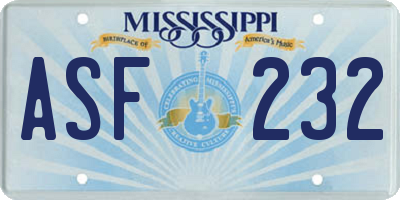 MS license plate ASF232