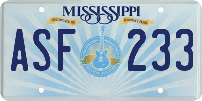 MS license plate ASF233