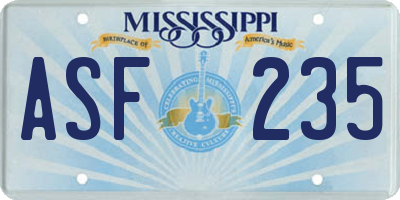 MS license plate ASF235