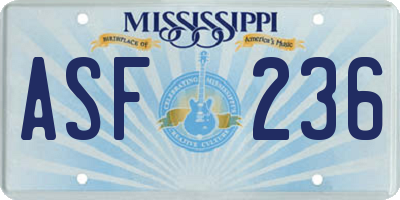 MS license plate ASF236