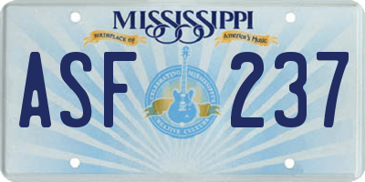 MS license plate ASF237