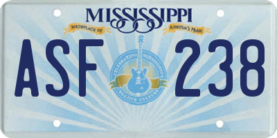 MS license plate ASF238