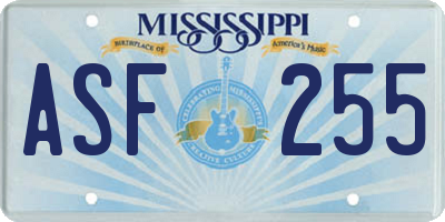 MS license plate ASF255
