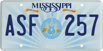 MS license plate ASF257