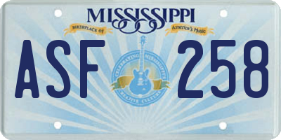 MS license plate ASF258