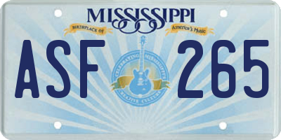 MS license plate ASF265