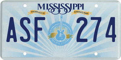 MS license plate ASF274