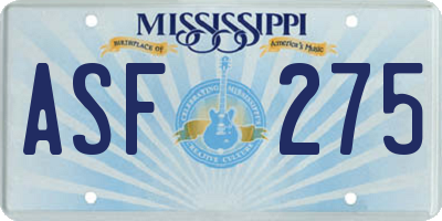 MS license plate ASF275