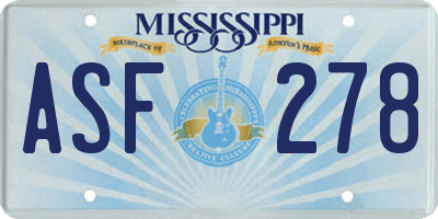 MS license plate ASF278