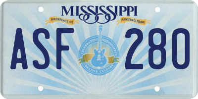 MS license plate ASF280