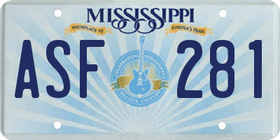 MS license plate ASF281