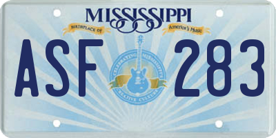 MS license plate ASF283