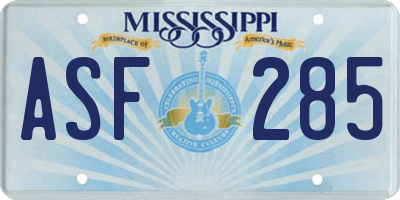 MS license plate ASF285