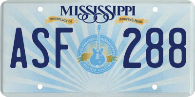 MS license plate ASF288