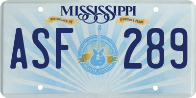 MS license plate ASF289