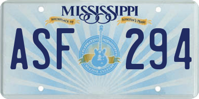MS license plate ASF294