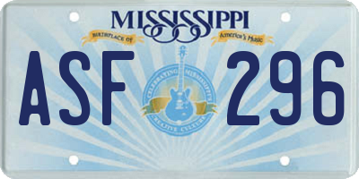 MS license plate ASF296