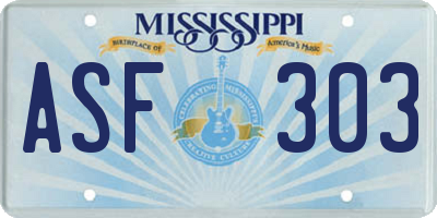 MS license plate ASF303