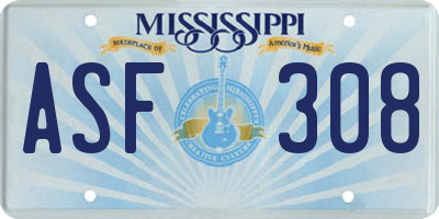 MS license plate ASF308