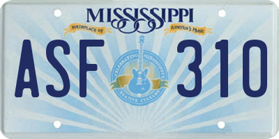 MS license plate ASF310