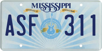 MS license plate ASF311