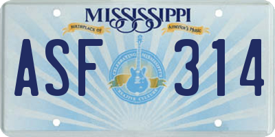 MS license plate ASF314