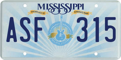 MS license plate ASF315