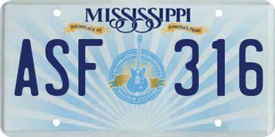 MS license plate ASF316