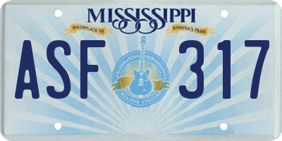 MS license plate ASF317