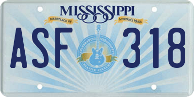 MS license plate ASF318