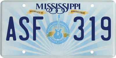 MS license plate ASF319