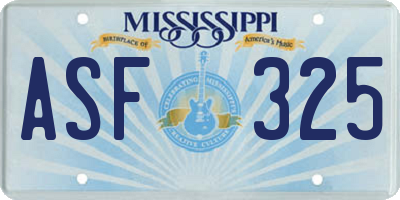 MS license plate ASF325