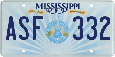 MS license plate ASF332