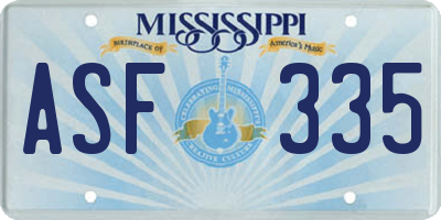 MS license plate ASF335