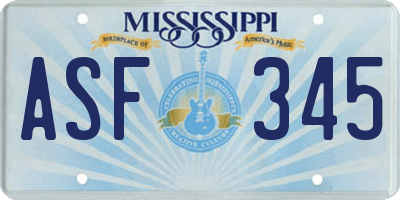 MS license plate ASF345