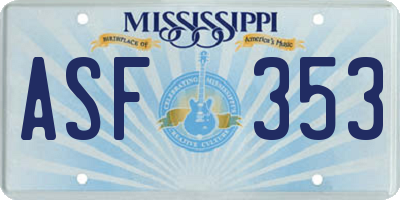 MS license plate ASF353
