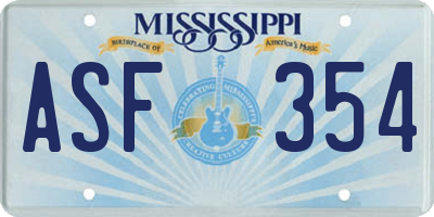 MS license plate ASF354