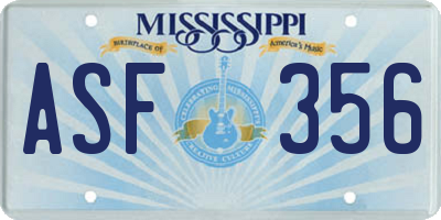 MS license plate ASF356