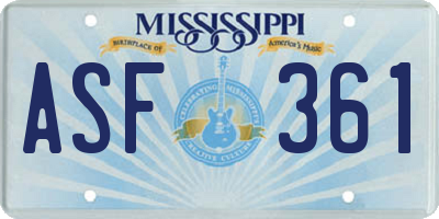 MS license plate ASF361