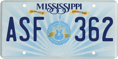MS license plate ASF362