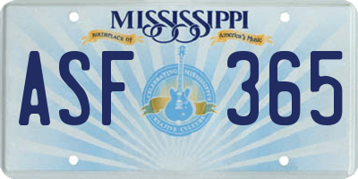 MS license plate ASF365