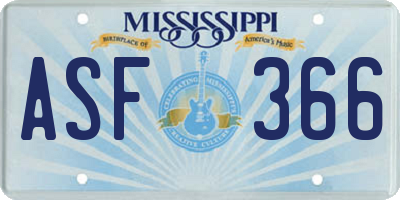 MS license plate ASF366