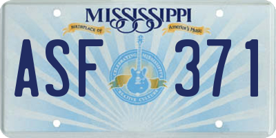MS license plate ASF371