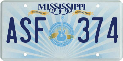 MS license plate ASF374