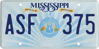MS license plate ASF375