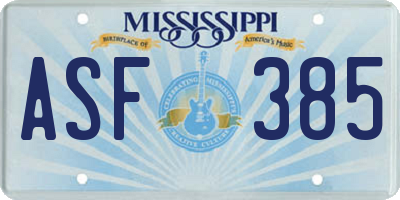 MS license plate ASF385