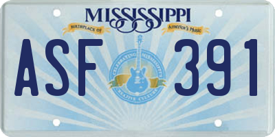MS license plate ASF391