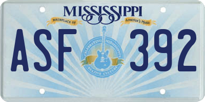 MS license plate ASF392