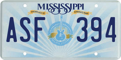 MS license plate ASF394