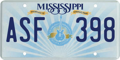 MS license plate ASF398